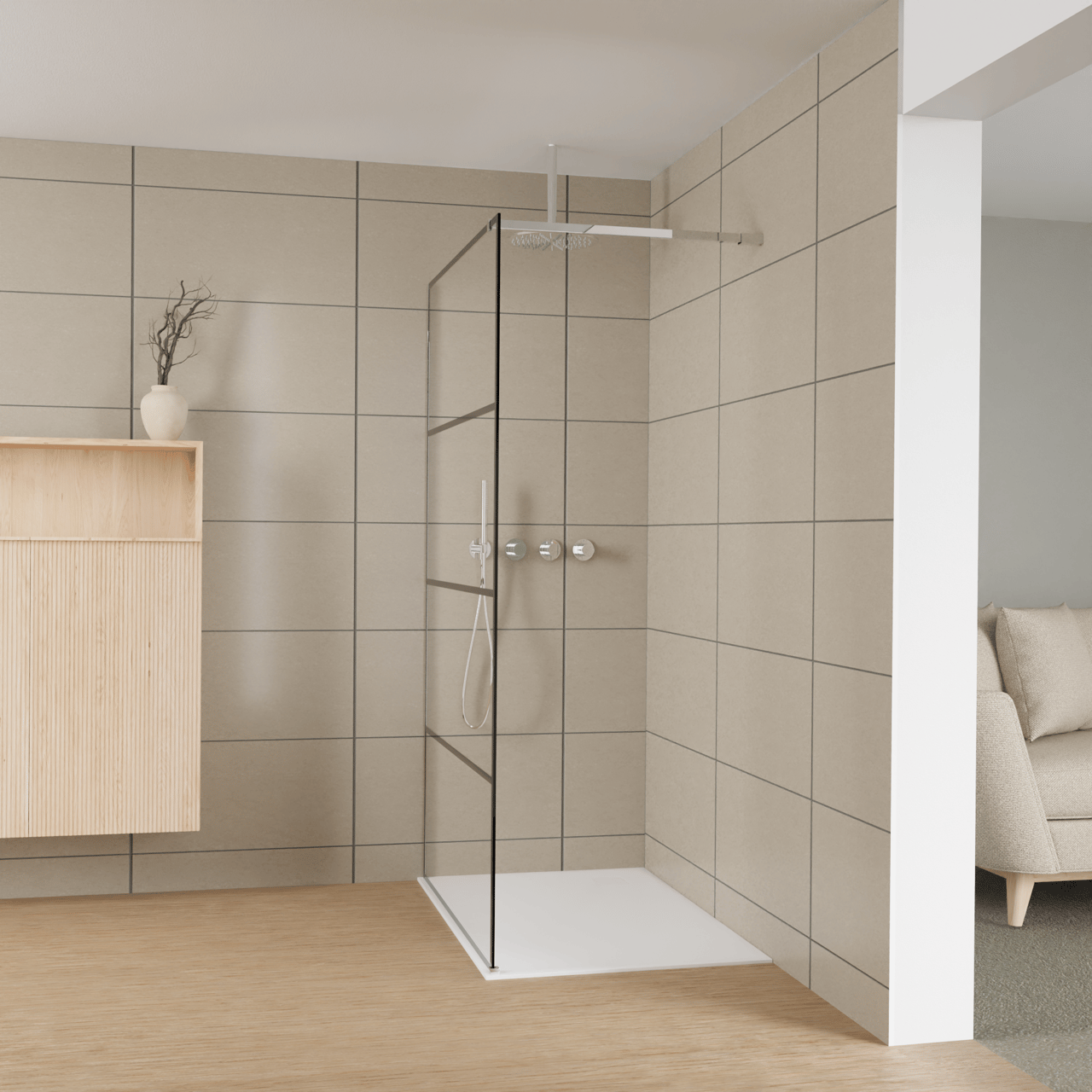 Balmani Modular douche à l'italienne: 120 x 200 cm, Lined, Profil Chrome brillant