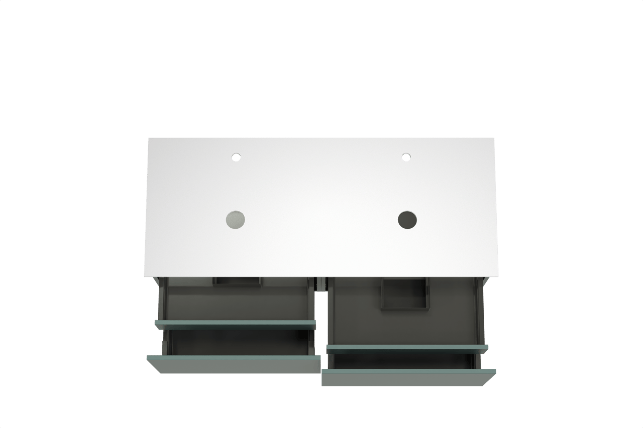 Balmani Sfera meuble salle de bains suspendu 135 x 55 cm forest avec Facetta tablette double en solid surface blanc mat