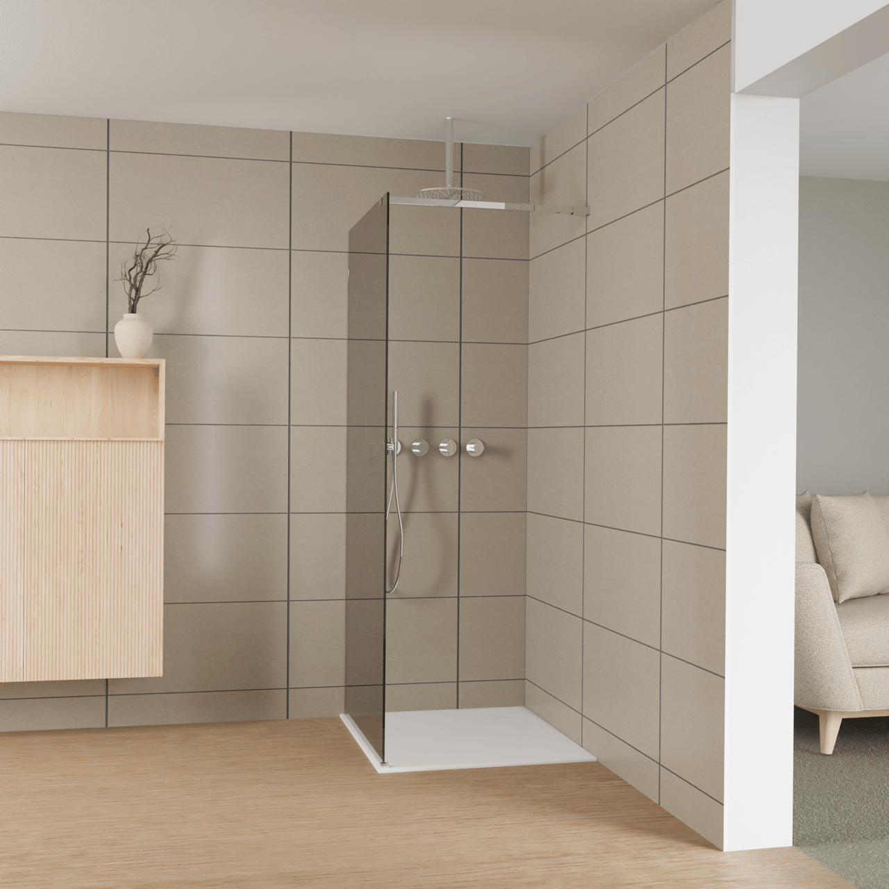 Balmani Modular Walk-In Dusche: 90 x 200 cm, Reflex-Spiegelglas, Profil Chrom glänzend