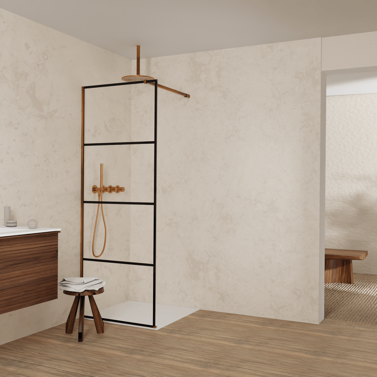 Balmani Modular inloopdouche: 80 x 200 cm, Lined met coating, Brushed Rosegold profielen