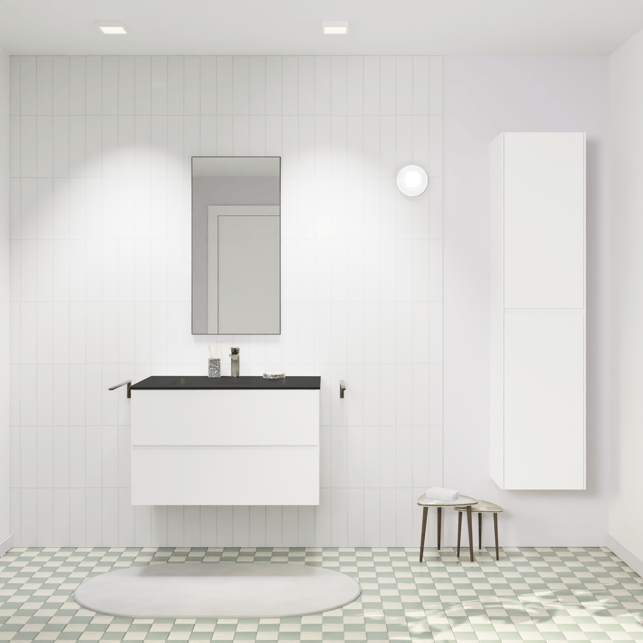 Storke Edge meuble salle de bains suspendu 80 x 46 cm blanc mat avec Scuro plan simple en quartz noir mat