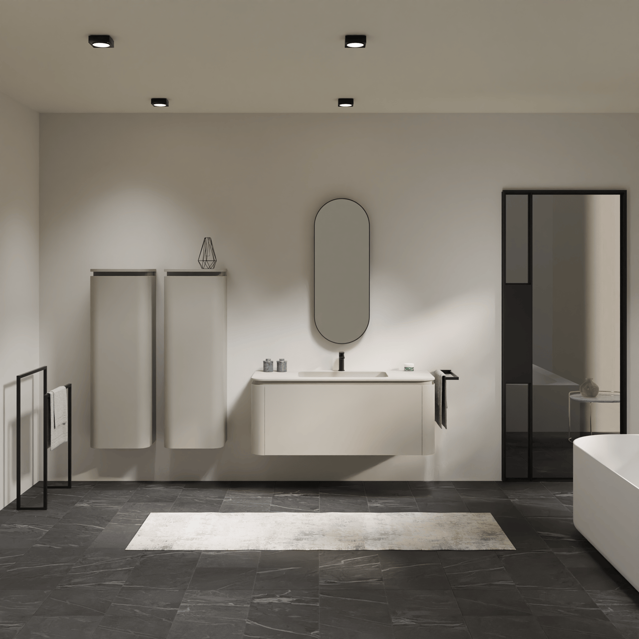 Balmani Moon meuble salle de bains suspendu 130 x 55 cm soie grise avec Moon plan simple en top solid soie grise