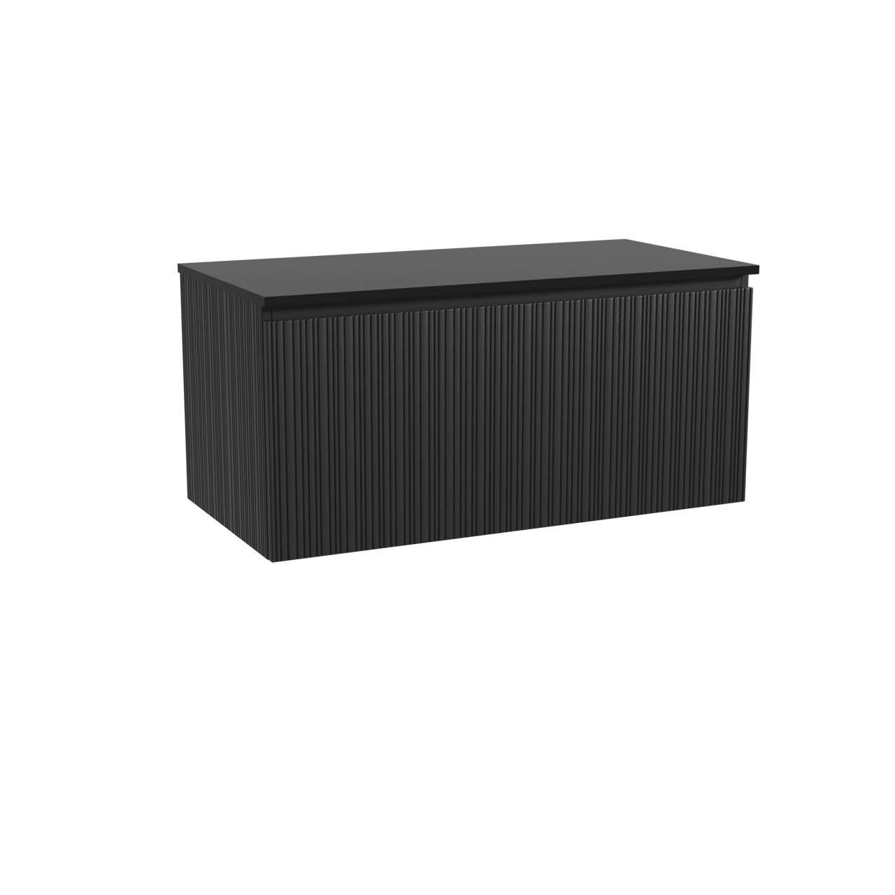 Storke Ribs hängendes Möbelstück Set: 105 x 52 cm, Schwarze Eiche, mit Panton Einzel Waschtischplatte, Pulverbeschichtetes MDF, Schwarz matt, Vertikale asymmetrische gerade Rippe