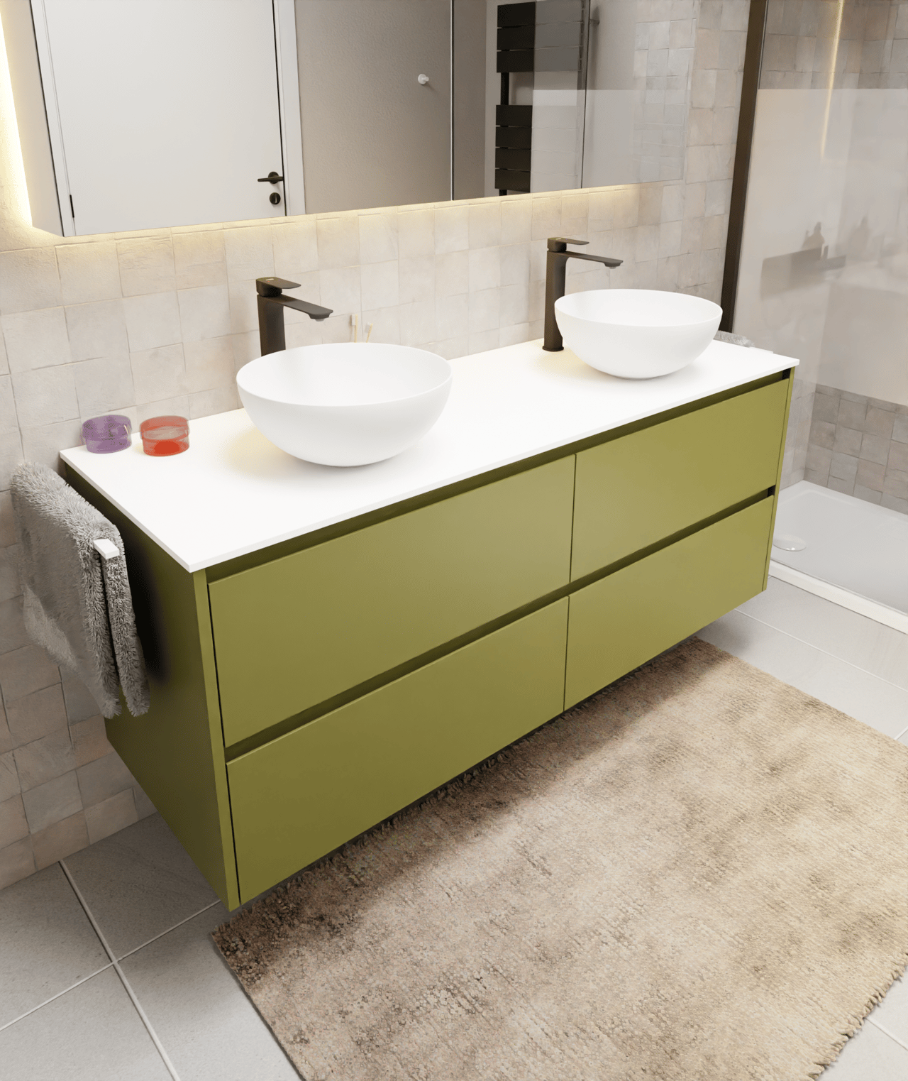 Storke Seda zwevende wastafelonderkast 150 x 52 cm olijfgroen 4 lades