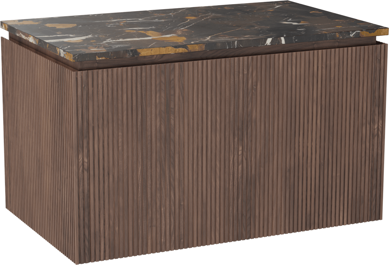 Balmani Eclips meuble salle de bains suspendu 90 x 55 cm Noyer américain avec Stretto tablette simple en Portoro Gold marbre, Nervure droite symétrique verticale