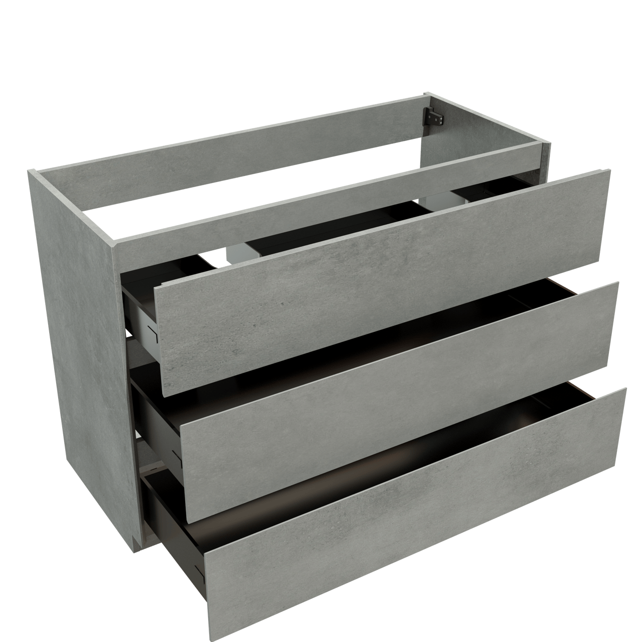 Storke Edge meuble sous-lavabo a poser 120 x 52 cm béton gris foncé 3 tiroirs 2 découpés de siphon