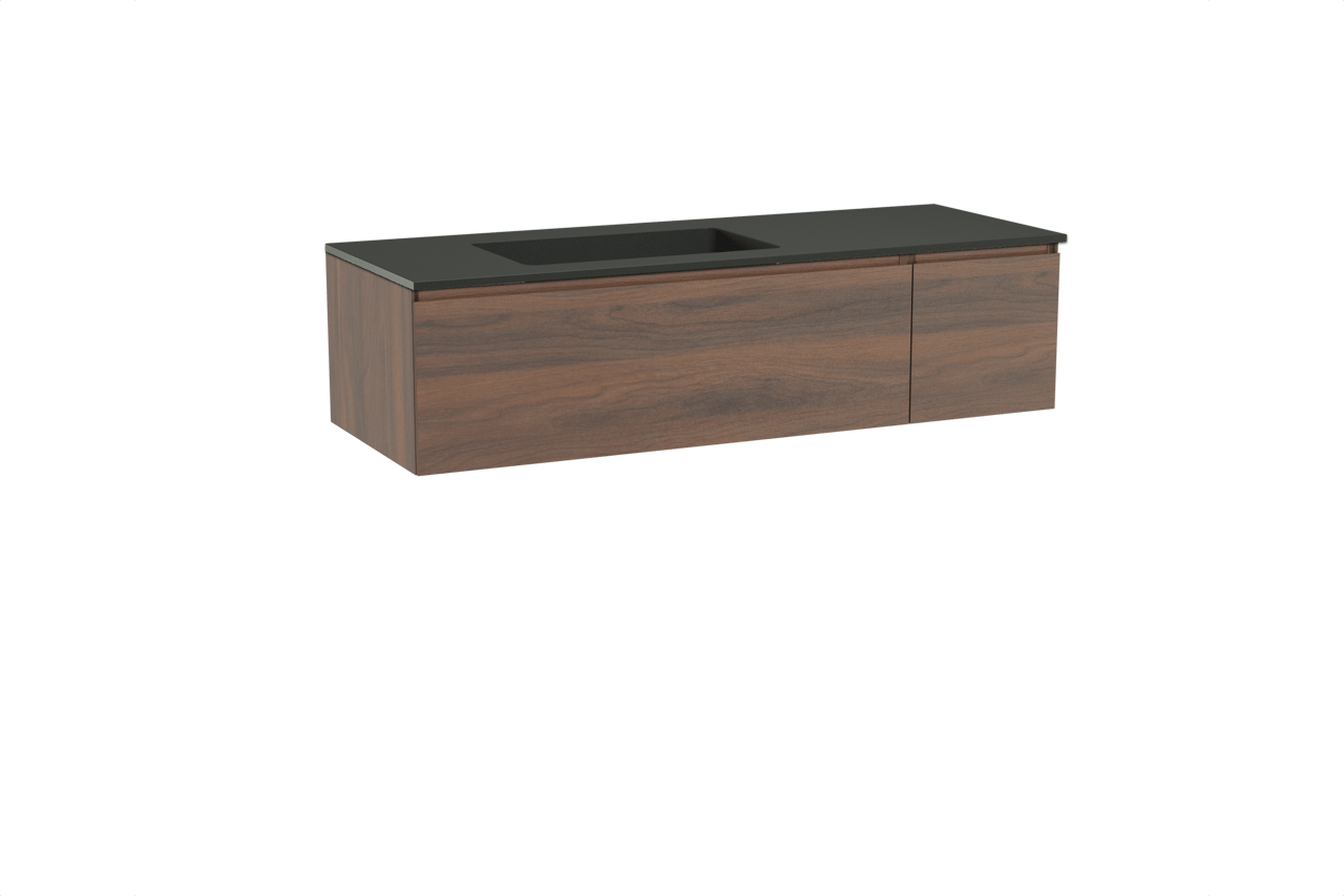 Storke Edge hängendes Möbelstück Set: 140 x 52 cm, Nussbaum, mit Scuro Waschtisch links, Quarz Schwarz matt