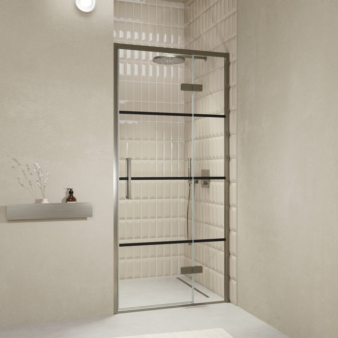 Balmani Senses Design porte pivotante à droite 100 cm x 210 cm verre Lined, Profil Brushed GunMetal