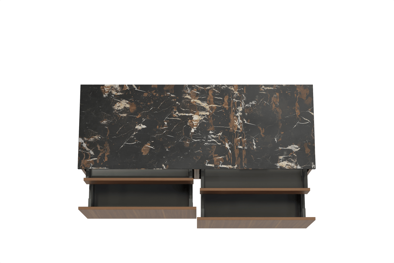 Balmani Sfera meuble salle de bains suspendu 150 x 55 cm noyer américain avec Stretto tablette simple ou double en marbre portoro gold