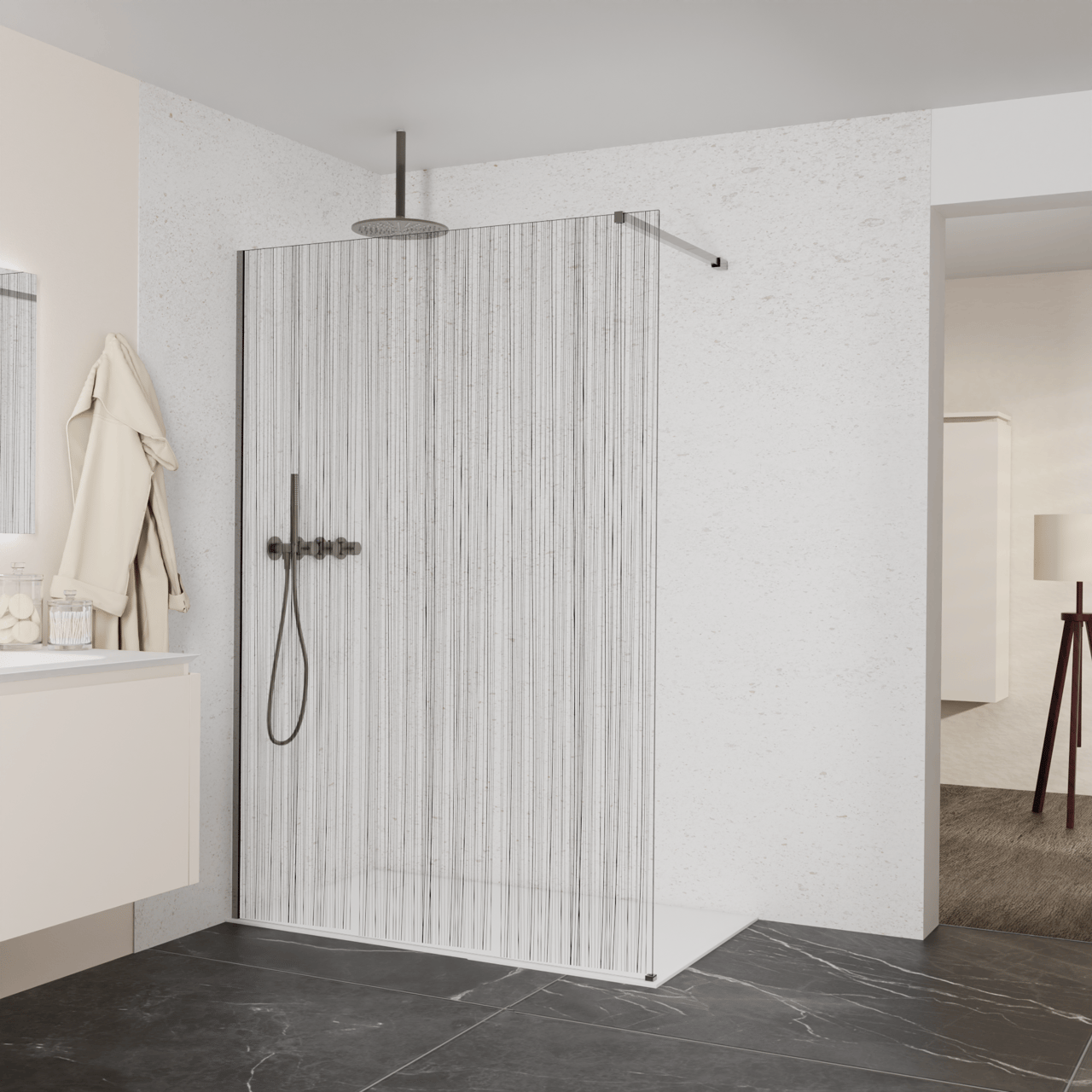 Balmani Modular douche à l'italienne: 140 x 200 cm, Mikado, avec coating, Profil Brushed GunMetal