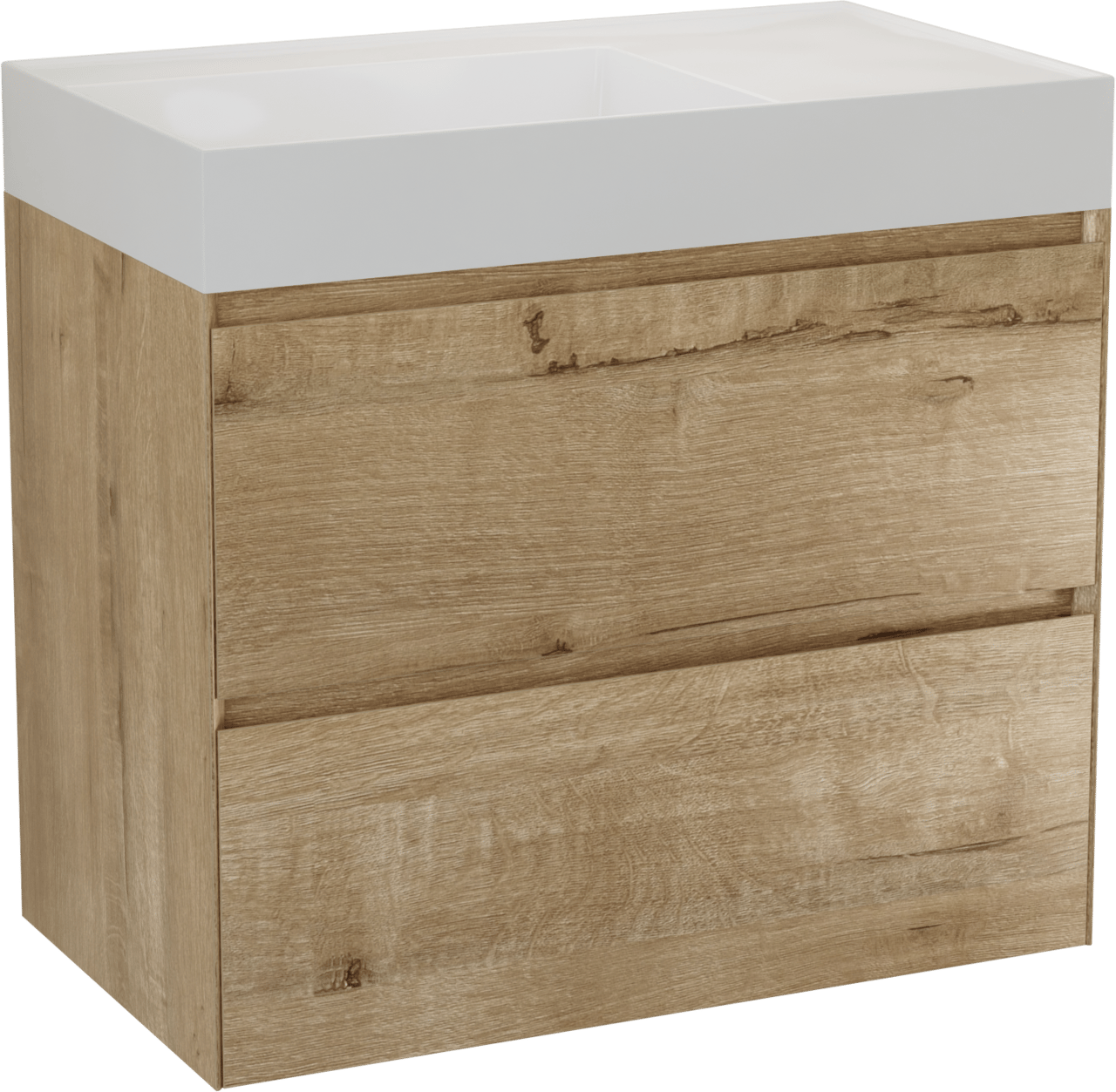 Balmani Mitra Compact meuble salle de bains suspendu 80 x 46 cm chêne brut avec Argila vasque asymétrique gauche en marbre composite blanc brillant