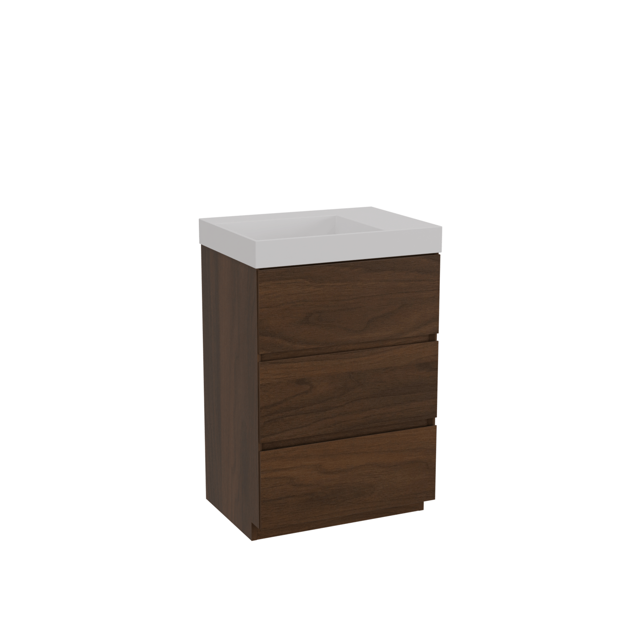 Storke Edge freistehendes Möbelstück Set: 60 x 46 cm, Nussbaum, mit Jura Waschtisch links, Solid Surface Weiß matt