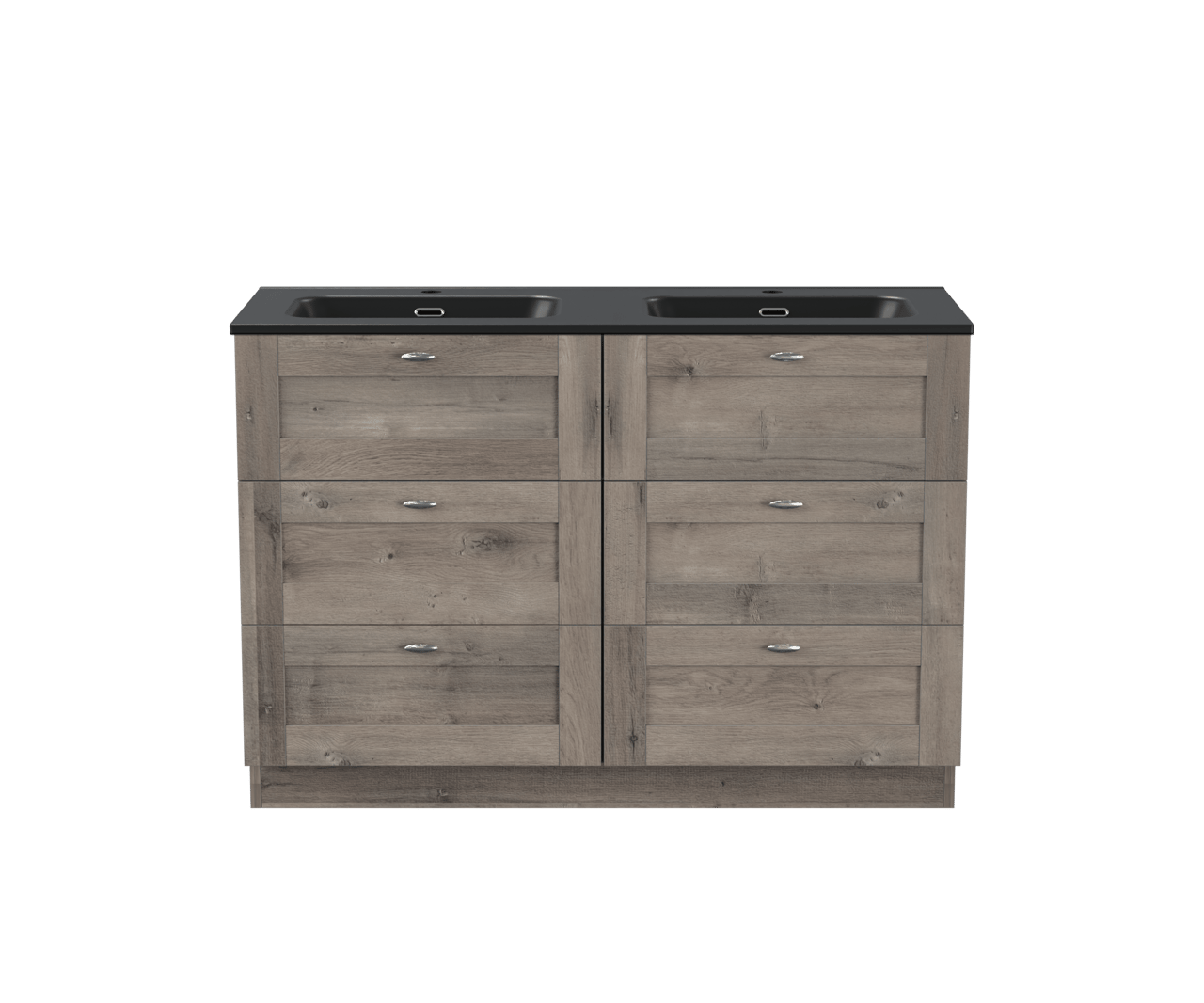 Linie Classo meuble salle de bains à poser 120 x 46 cm chêne gris avec Baro double vasque en porcelaine noir mat