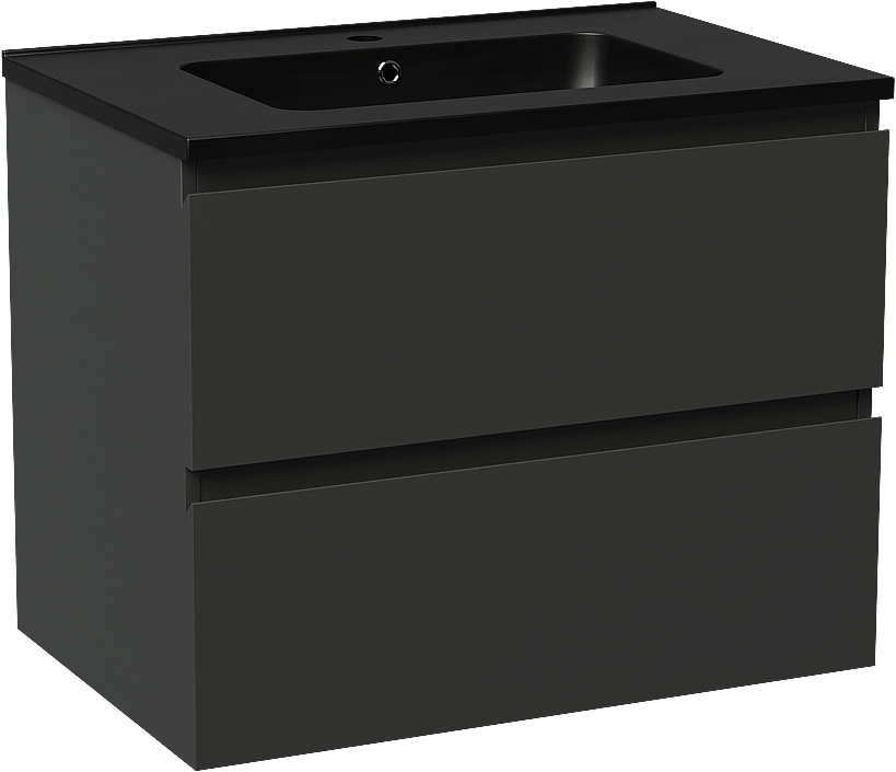 Linie Lado meuble salle de bains suspendu 70 x 46 cm noir mat avec Vano plan simple en marbre composite noir mat