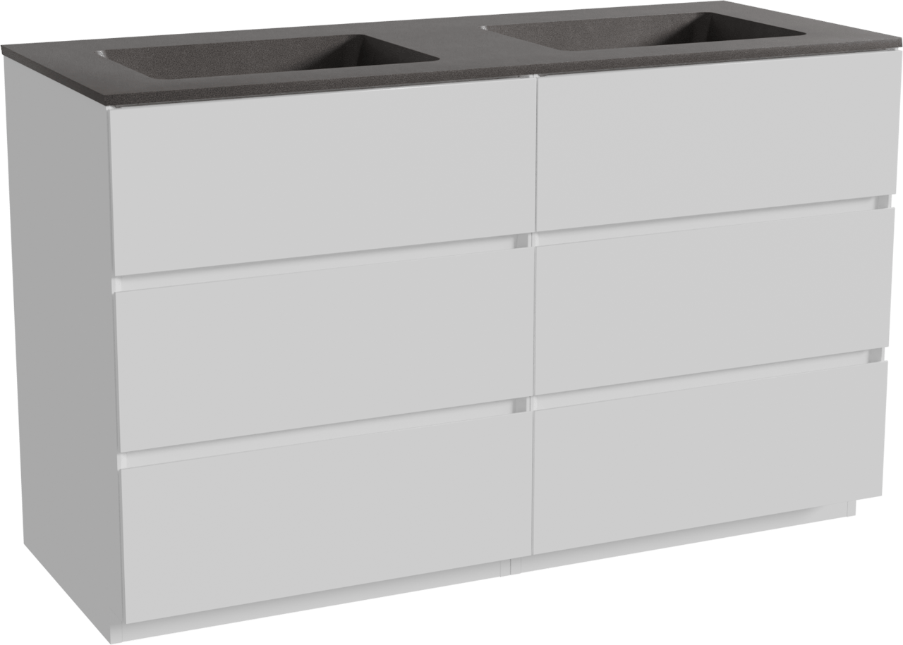 Storke Edge staand badmeubel 130 x 52 cm mat wit met Scuro dubbele wastafel in kwarts mat zwart