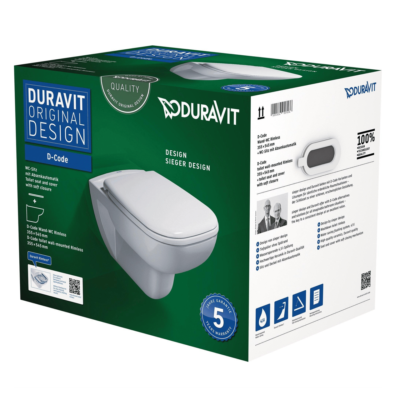 Duravit D-Code wc suspendu blanc brillant sans bride avec abattant de wc softclose