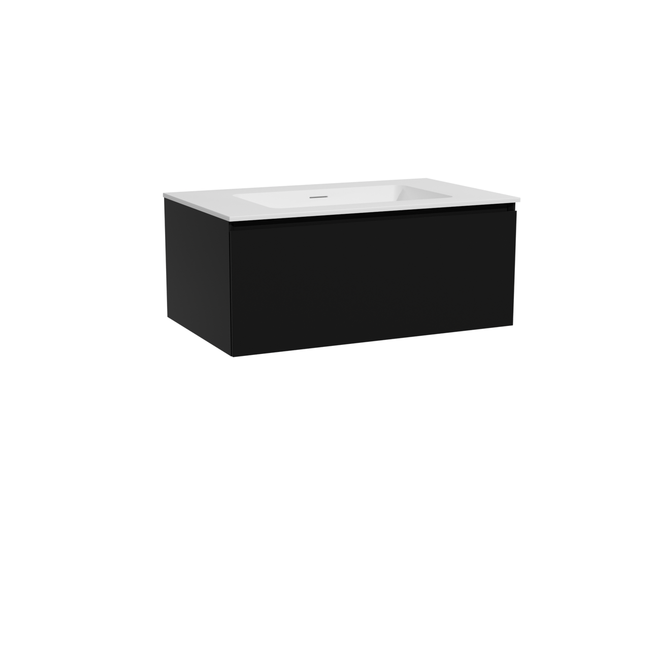 Storke Edge meuble salle de bains suspendu 85 x 52 cm noir mat avec Mata plan simple en solid surface blanc mat