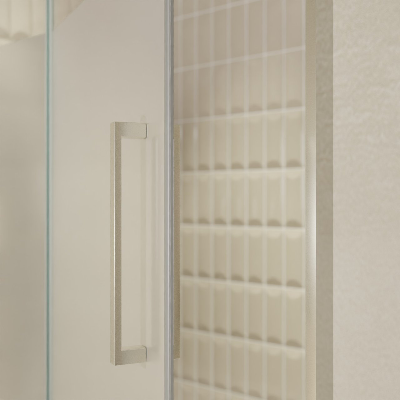 Balmani Senses Design douche draaideur links 140 cm x 210 cm Helder glas met matte strook, Brushed CoolMetal profielen, met coating