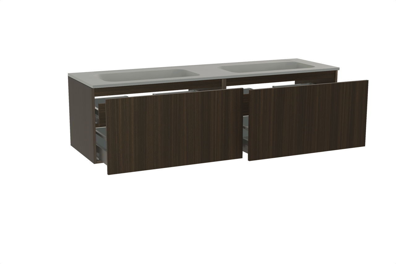 Balmani Sfera zwevend badmeubel 180 x 55 cm eucalyptus met Tablo Strada dubbele wastafel in composietmarmer zijdegrijs