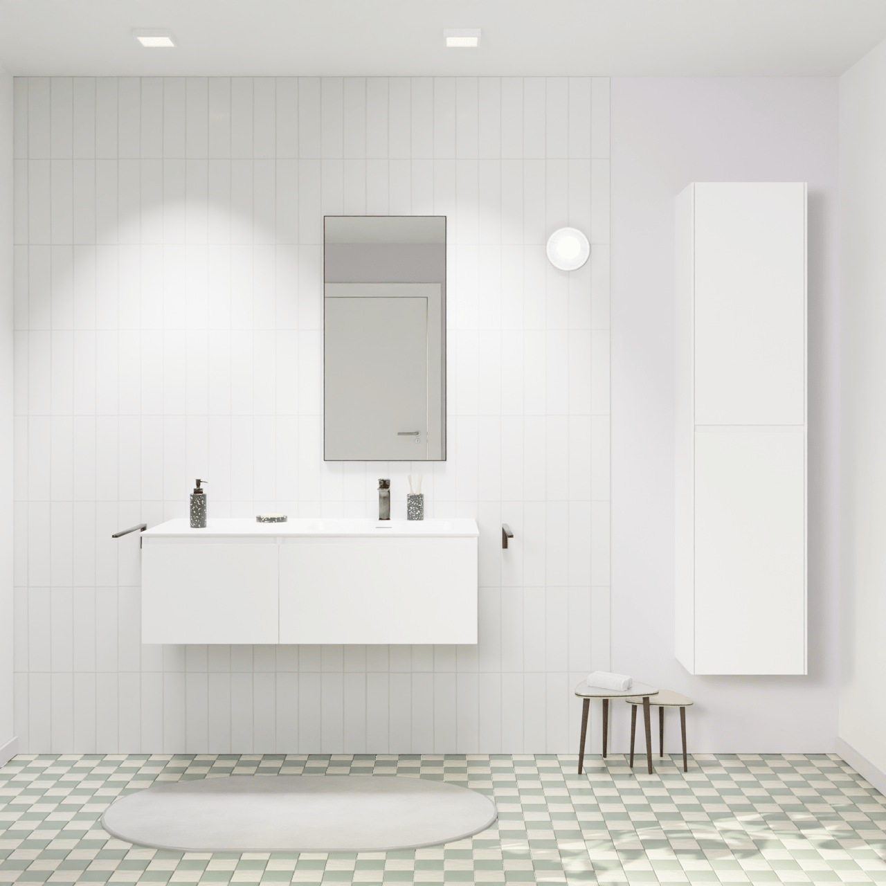 Storke Edge meuble salle de bains suspendu 110 x 52 cm blanc mat avec Mata plan vasque asymétrique à droite en solid surface blanc mat