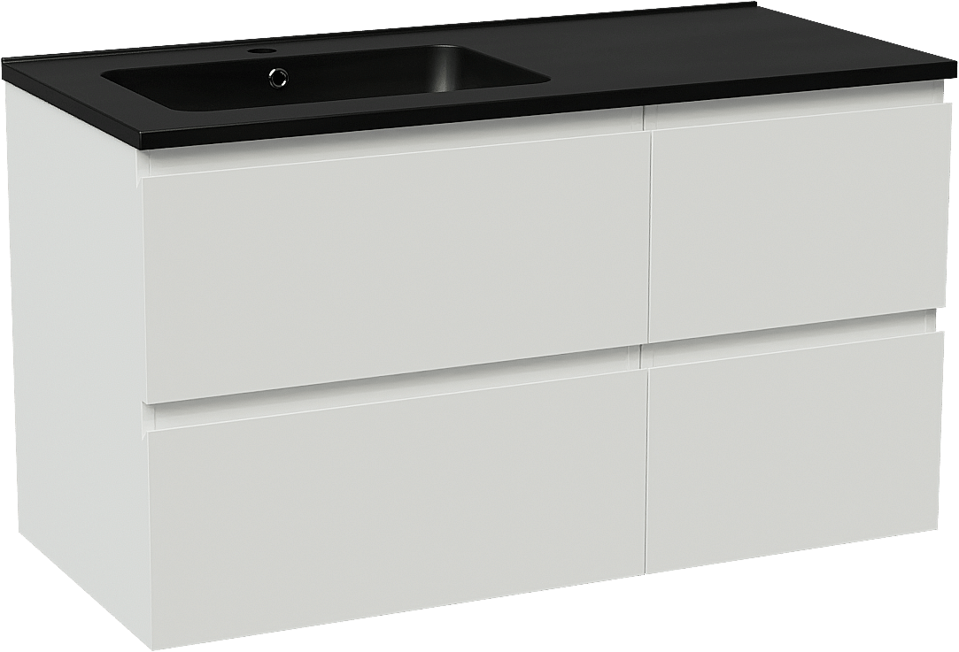 Linie Lado zwevend badkamermeubel 100 x 46 cm glanzend wit met Vano asymmetrisch linkse wastafel in composietmarmer mat zwart