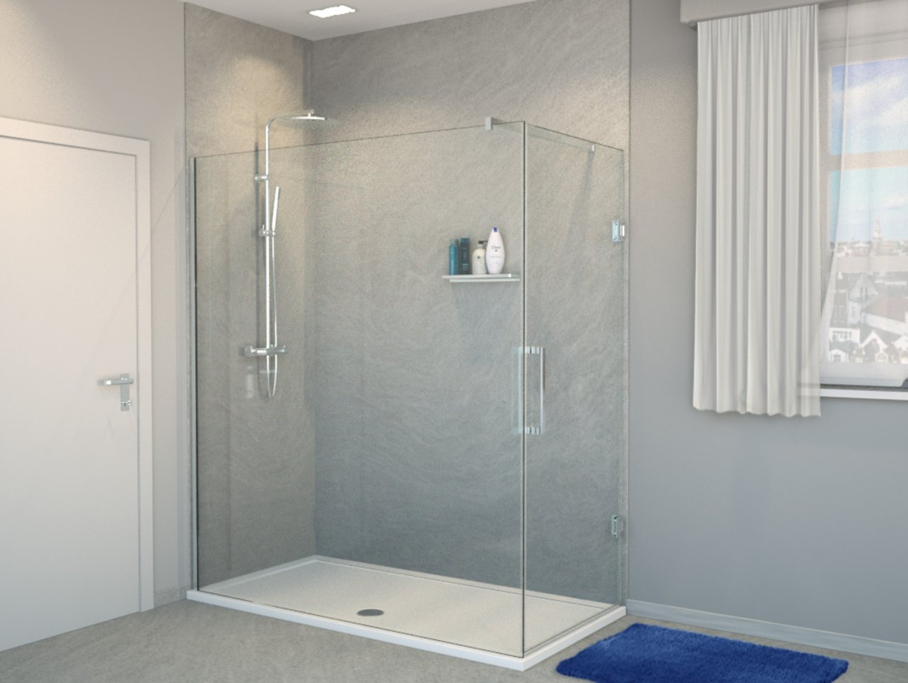 Balmani Modular douche de plain-pied avec porte 180 x 200 cm verre transparent profil chrome brillant