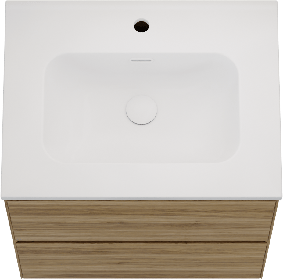 Balmani Mitra Compact hängendes Möbelstück Set: 60 x 46 cm, Wildeiche, mit Nostra Einzelwaschtisch Keramik Weiβ matt