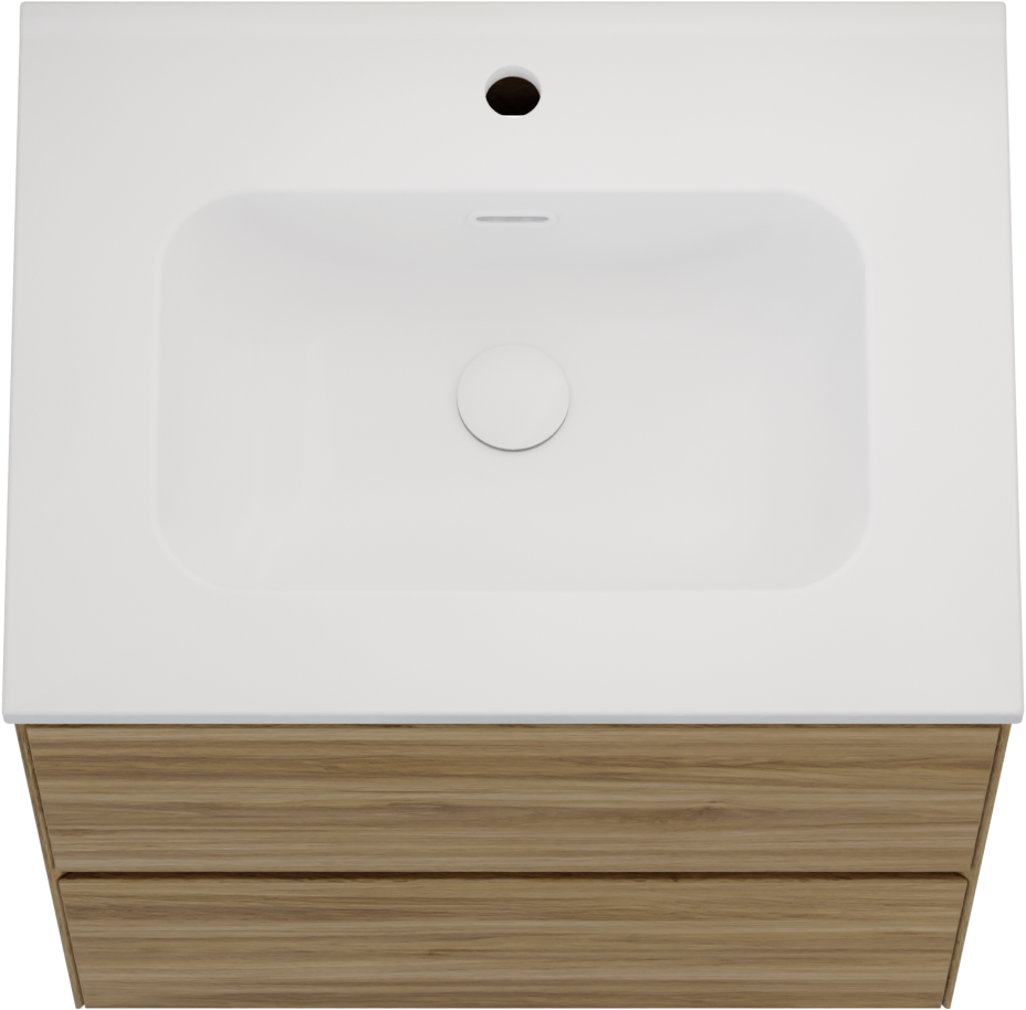 Balmani Mitra Compact meuble salle de bains suspendu 60 x 46 cm chêne sauvage avec Nostra plan simple en porcelaine blanc mat