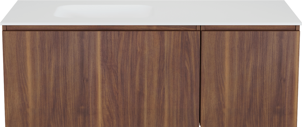 Balmani Sfera hängendes Möbelstück Set: 135 x 55 cm, Amerikanischer Nussbaum, mit Tablo Arcato Waschtisch links, Solid Surface Weiß matt