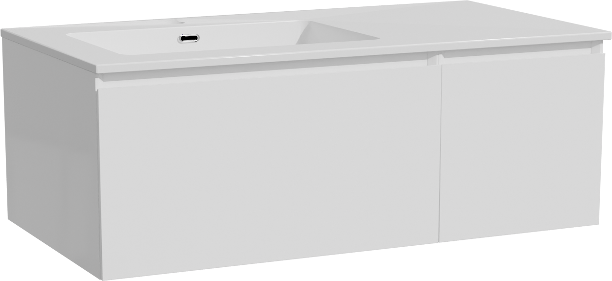 Storke Edge zwevend badkamermeubel 100 x 52 cm glanzend wit met Diva asymmetrisch linkse wastafel in composietmarmer glanzend wit