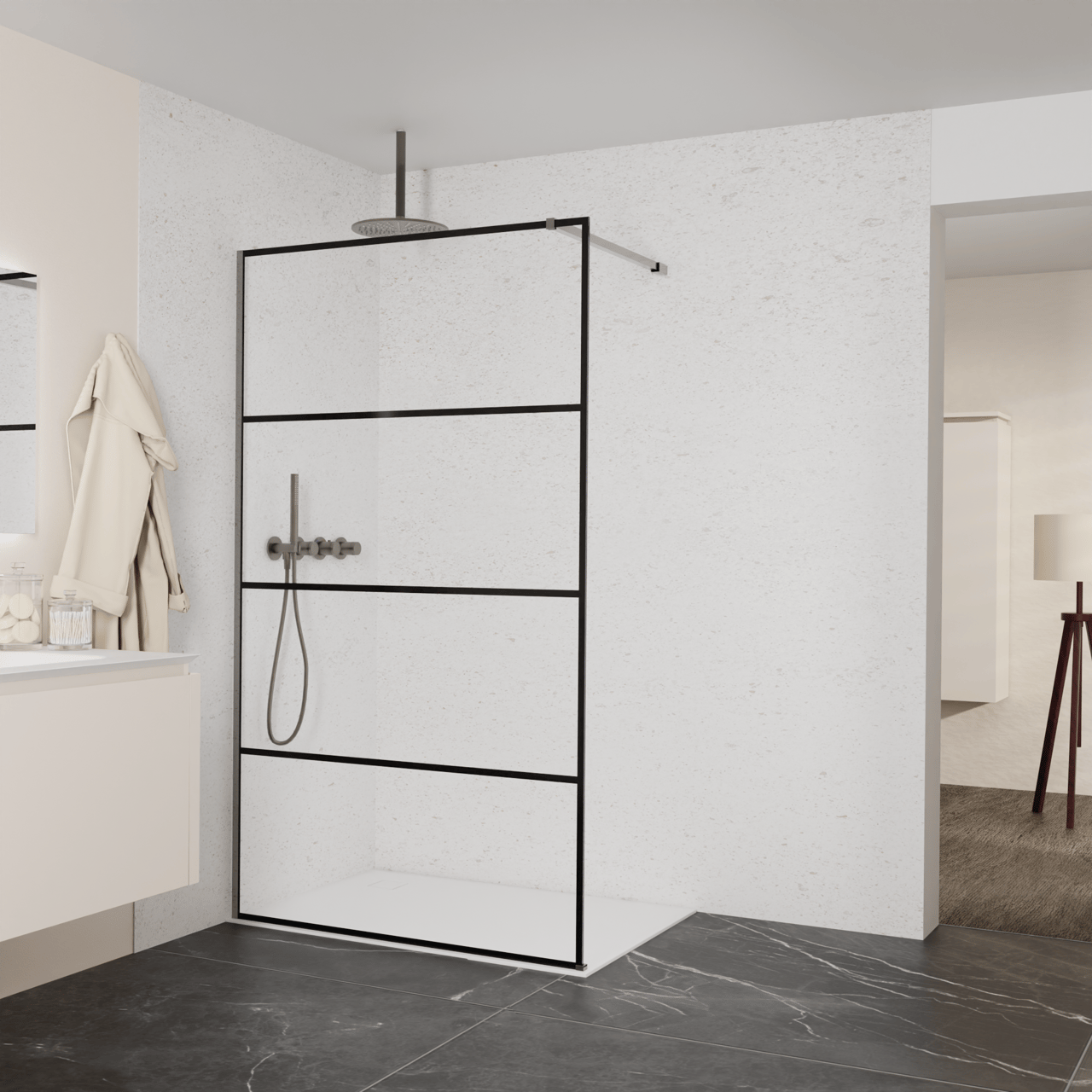 Balmani Modular Walk-In Dusche: 120 x 200 cm, Lined, Profil Brushed GunMetal