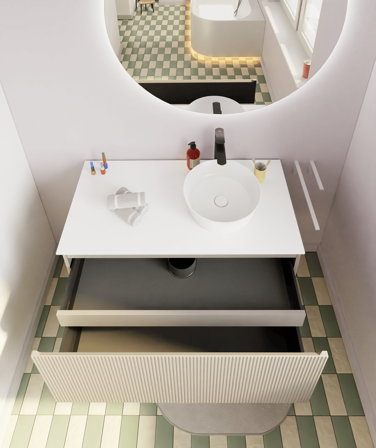 Storke Ribs meuble sous-lavabo suspendu 105 x 52 cm soie grise 2 tiroirs