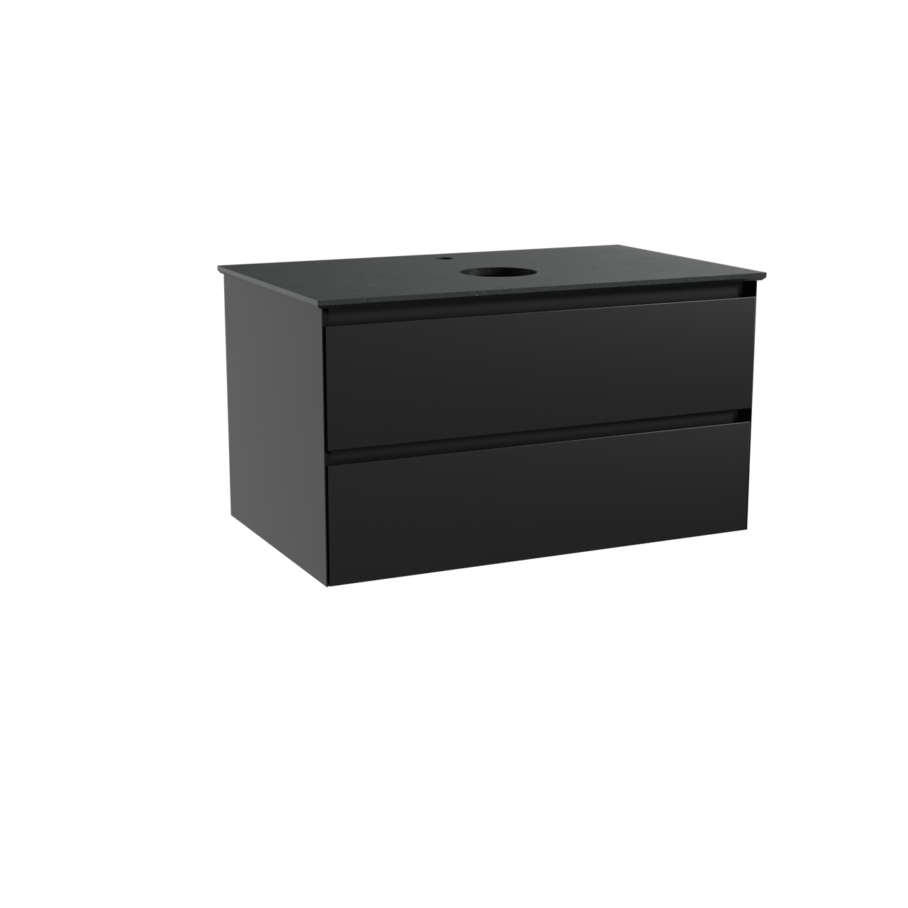 Balmani Mitra zwevend badkamermeubel 90 x 55 cm mat zwart met Facetta enkel tablet in graniet zwart