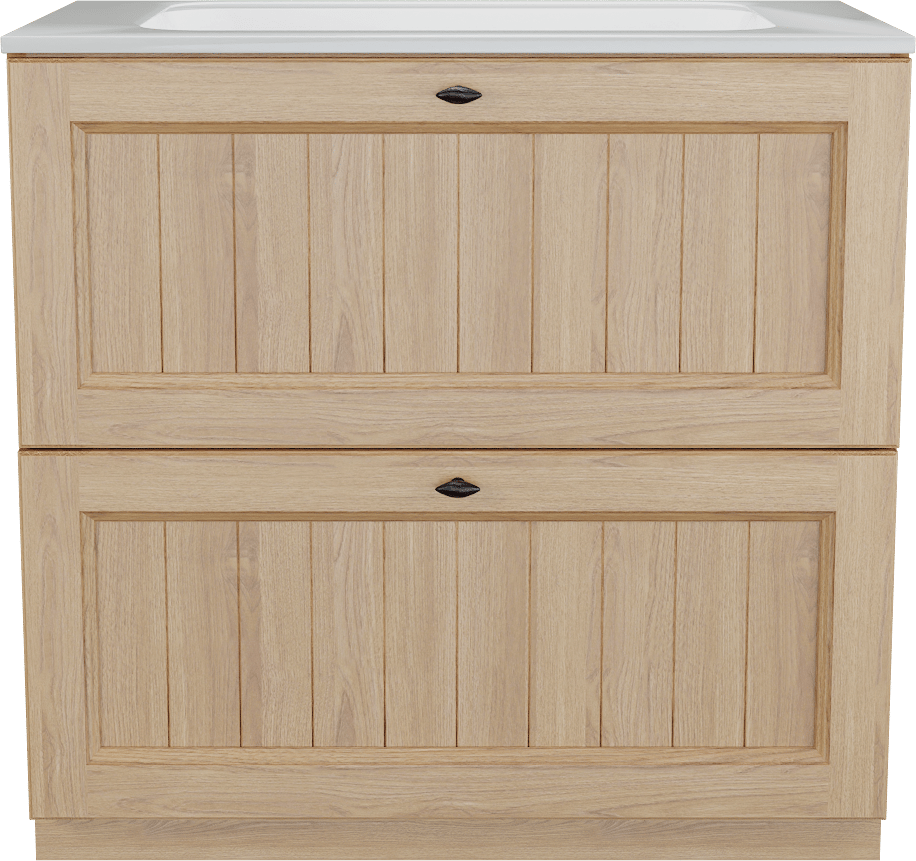 Balmani Lemon staand badkamermeubel 90 x 55 cm, fineer natuur eik met Tablo Strada enkele wastafel in glanzend wit