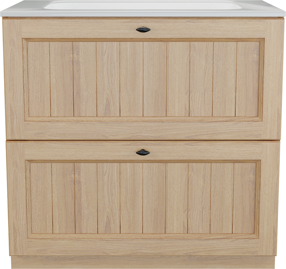 Balmani Lemon staand badkamermeubel 90 x 55 cm, fineer natuur eik met Tablo Strada enkele wastafel in glanzend wit