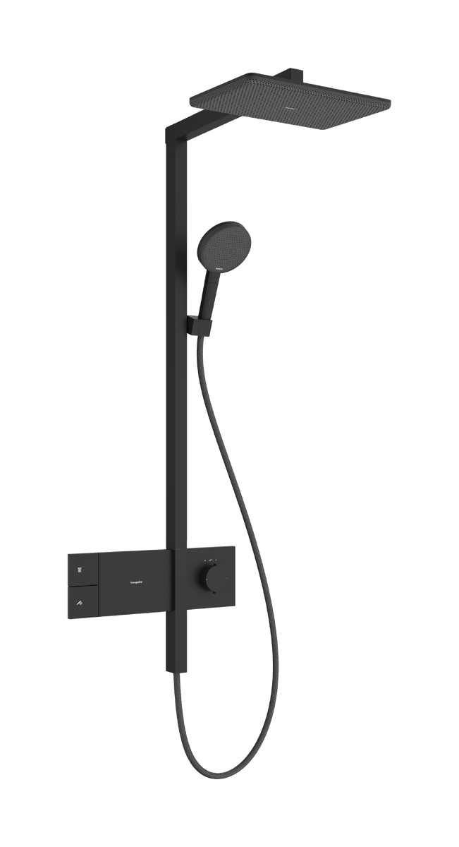 Hansgrohe Raindance Alive Q Showerpipe Duschsystem 210/340 1jet mit Ecosmart Showerselect Comfort, Schwarz Matt