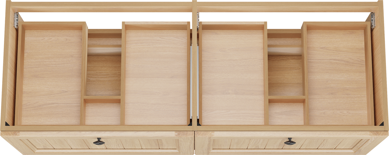 Balmani Lemon hängender Waschbeckenunterschrank: 150 x 55 cm, Naturbelassene Eiche Furnier, 4 Schubladen