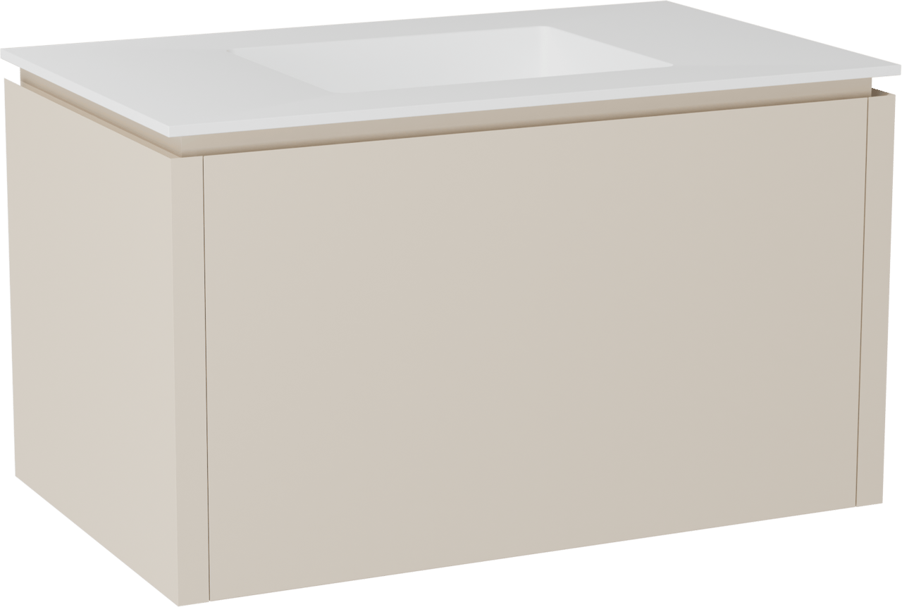 Balmani Eclips meuble salle de bains suspendu 90 x 55 cm Sandbeige avec Tablo Stretto plan simple en Solid Surface blanc mat