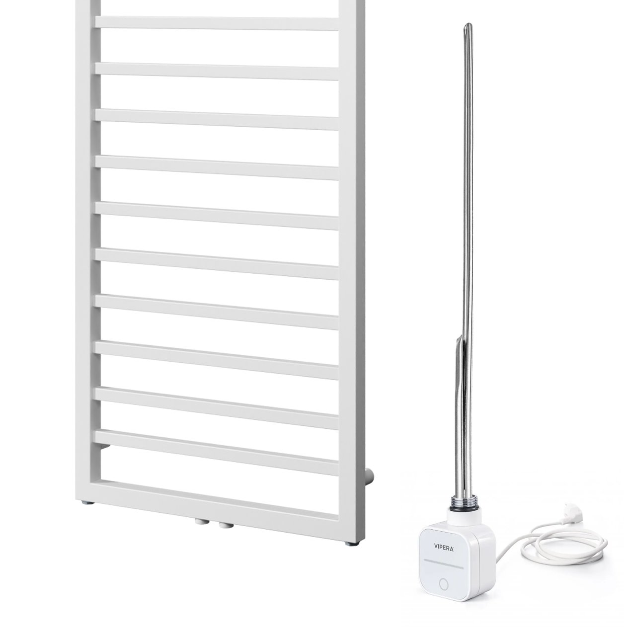 Vipera Listona enkele handdoekradiator 50 x 180 cm elektrische verwarming mat wit zij- en middenaansluiting 728W, weerstand inbegrepen