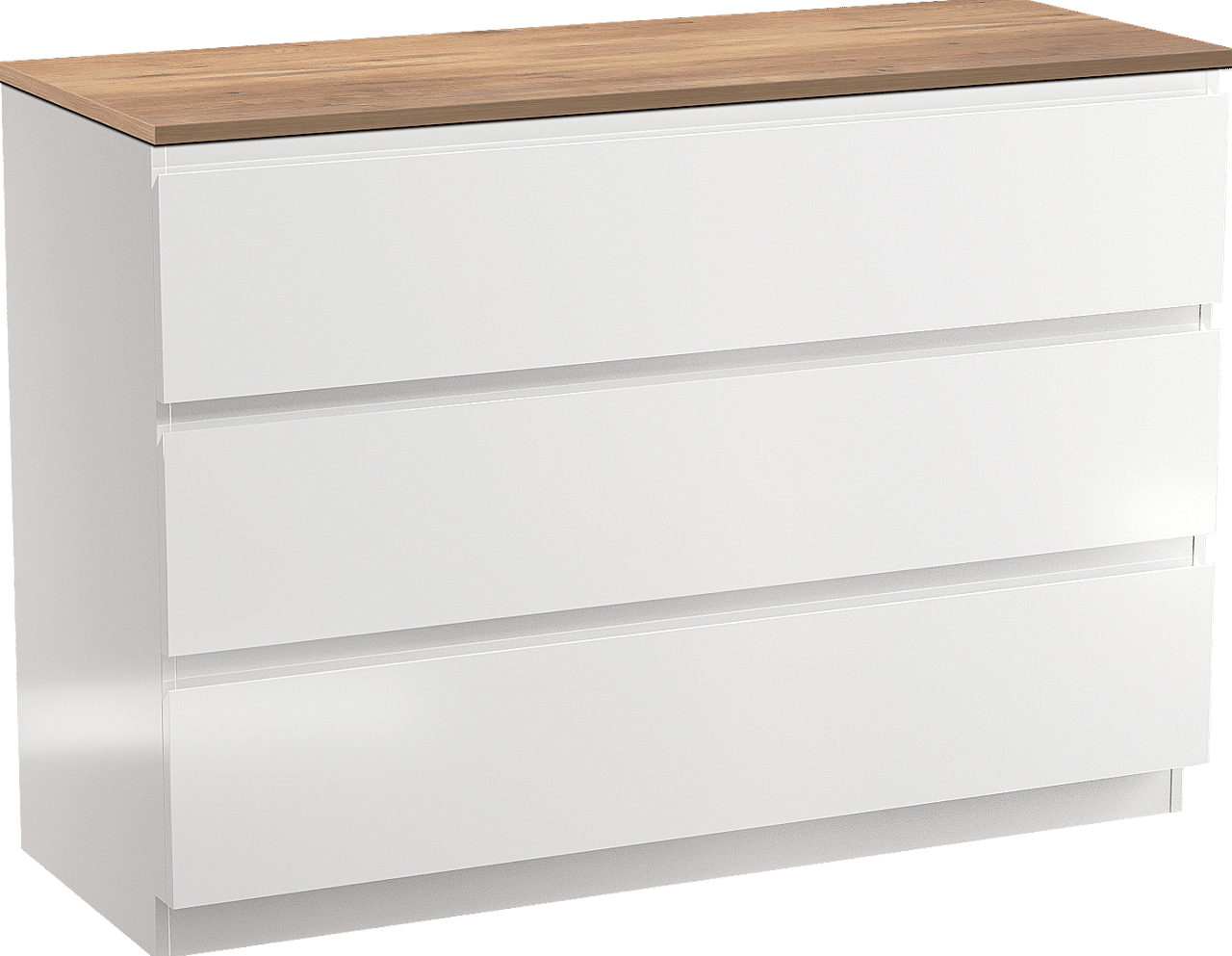 Linie Lado freistehendes Möbelstück Set: 120 x 46 cm, Weiß glänzend, mit Lado Einzel- oder Doppel Waschtischplatte, Melamin Naturbelassene Eiche