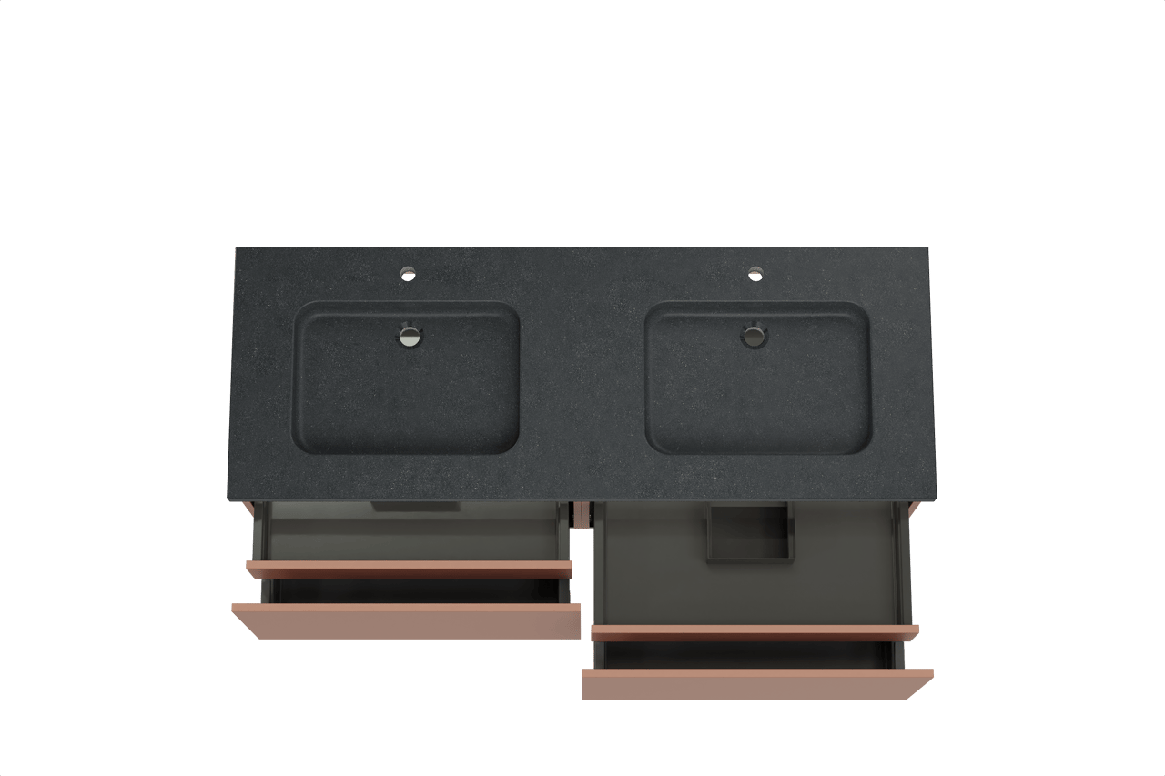 Balmani Sfera zwevend badkamermeubel 150 x 55 cm cotto met Napoli dubbele wastafel in graniet zwart