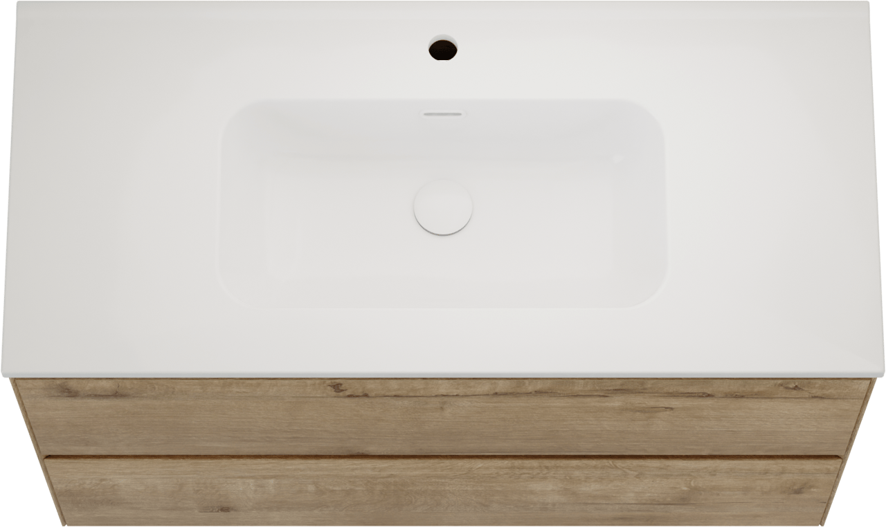 Balmani Mitra Compact meuble salle de bains suspendu 100 x 46 cm chêne brut avec Nostra plan simple en porcelaine blanc brillant