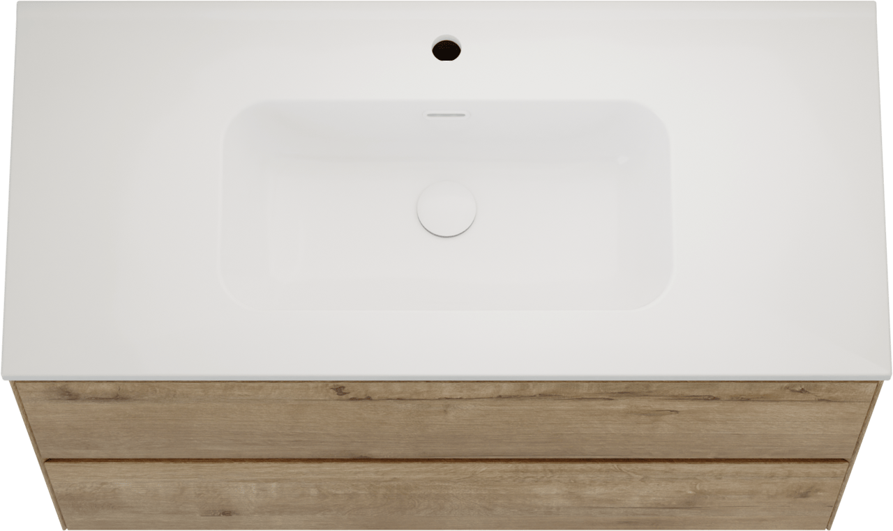 Balmani Mitra Compact hängendes Möbelstück Set: 100 x 46 cm, Eiche Rau, mit Nostra Einzelwaschtisch Keramik Weiβ glänzend