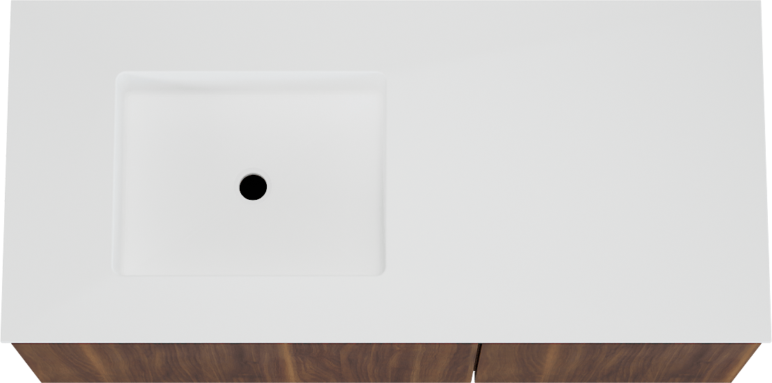 Balmani Sfera hängendes Möbelstück Set: 120 x 55 cm, Amerikanischer Nussbaum, mit Tablo Stretto Waschtisch links, Solid Surface Weiß matt