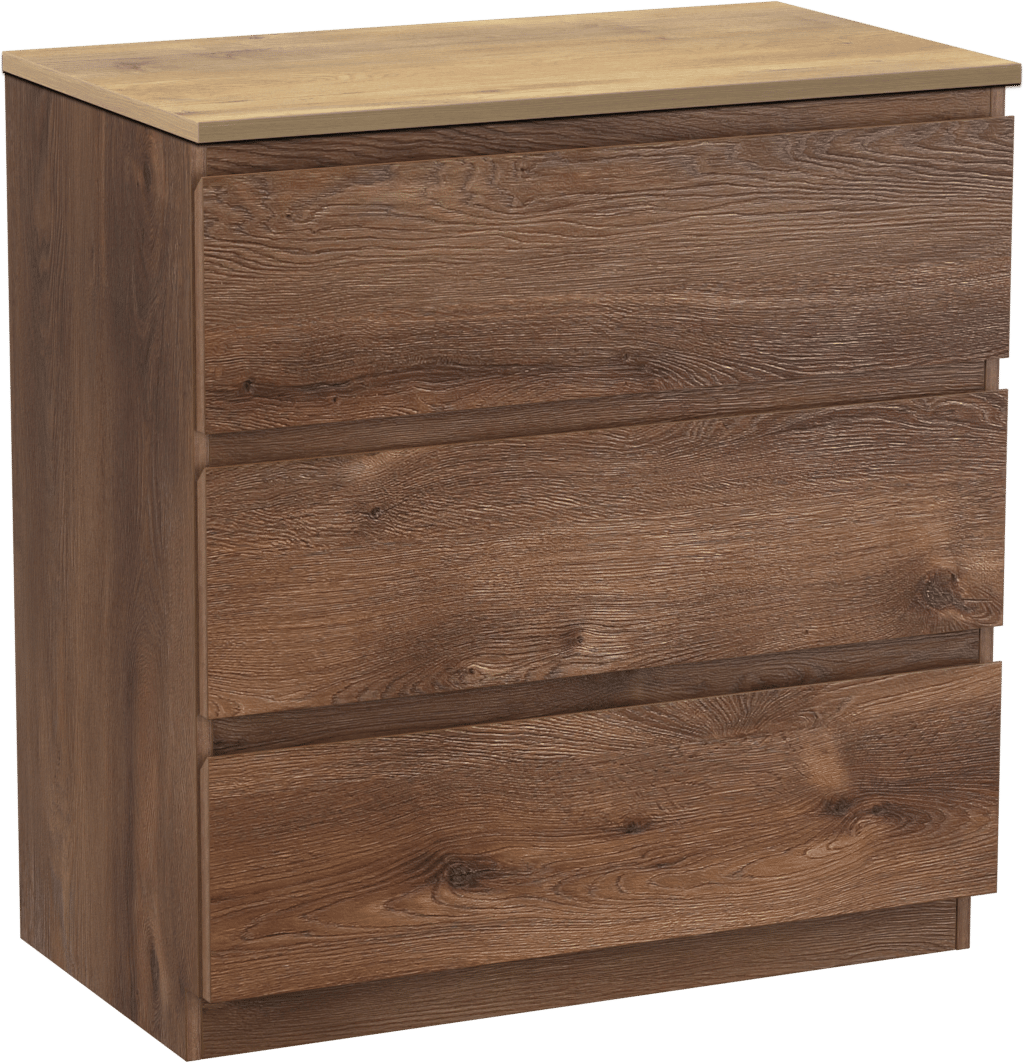 Linie Lado freistehendes Möbelstück Set: 80 x 46 cm, Braune Eiche, mit Lado Einzel Waschtischplatte, Melamin Naturbelassene Eiche