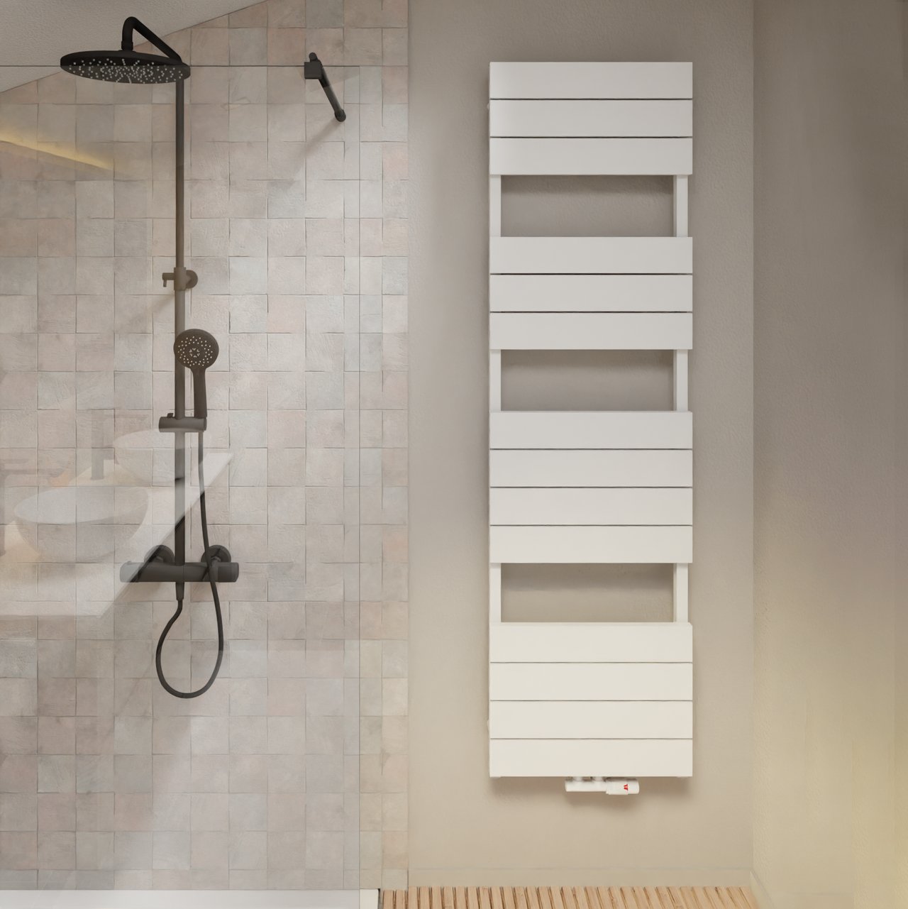 Vipera Teide sèche-serviettes simple 50 x 180 cm chauffage électrique et central possible blanc mat raccordement latéral et central 1017W