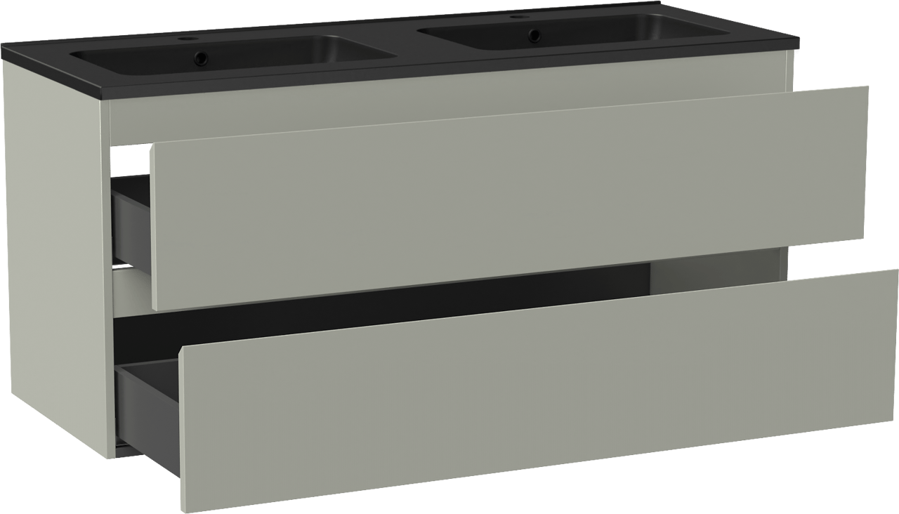 Linie Lado meuble salle de bains suspendu 120 x 46 cm greige avec Vano double vasque en marbre composite noir mat