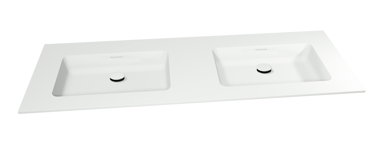 Storke Mata dubbele wastafel matte solid surface 150 x 52 cm, crepine inbegrepen