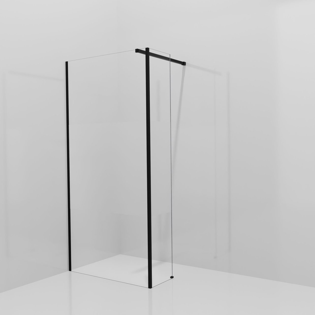 Balmani Modular Walk-In Dusche mit fester Seitenwand: 100 x 200 cm, Klarglas mit mattiertem Streifen, Profil Schwarz matt