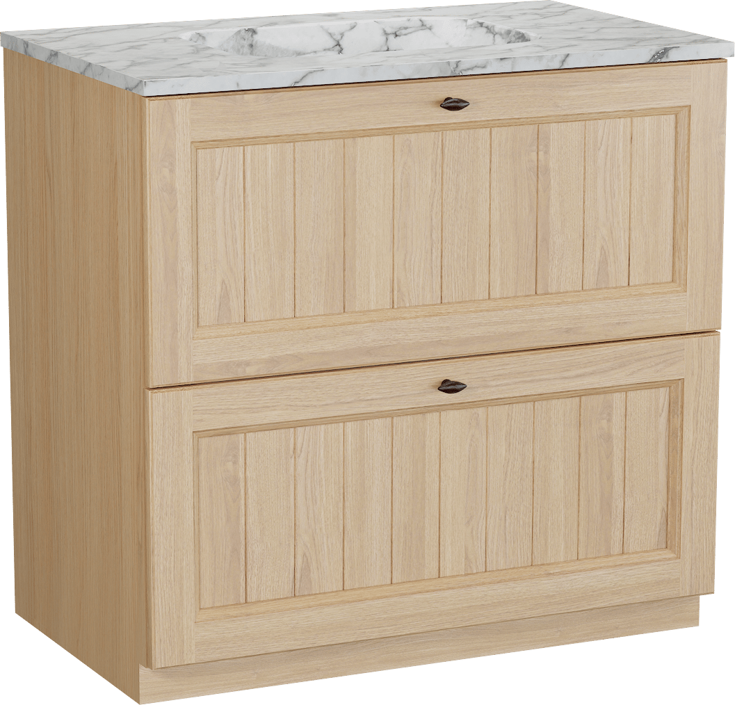Balmani Lemon staand badkamermeubel 90 x 55 cm, fineer natuur eik met Tablo Arcato enkele wastafel in carrara